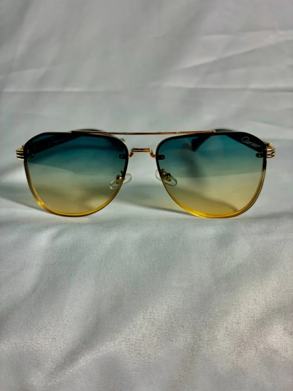 Cartier Santos Style Gold Aviator Sunglasses Gradient Lens Made in Italy